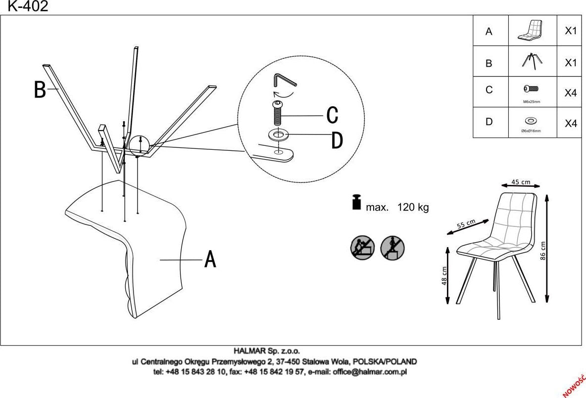 Kitchen Chair K402 | size: Width: 45cm, Height: 86cm, Depth: 55cm | color: Gray | image: 9 | variant: 1003217