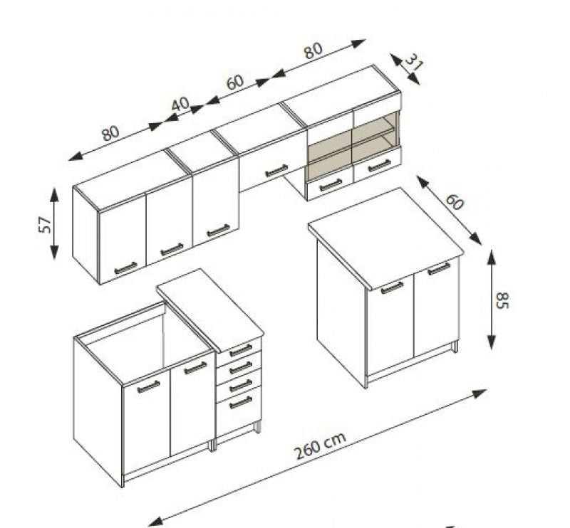 Kitchen Equipment Set Amanda | size: Width: 260cm | color: Natural | image: 2 | variant: 1010812