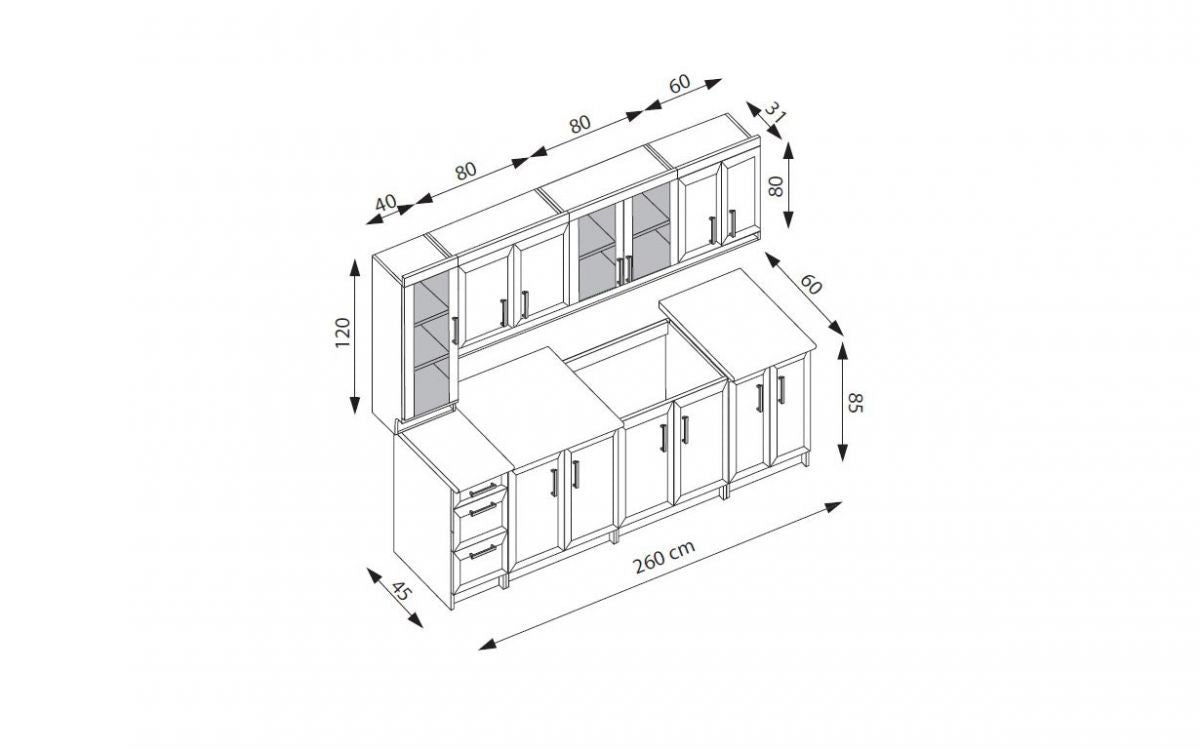 Kitchen Equipment Set East Piacenza | size: Width: 260cm | color: Natural | image: 2 | variant: 1006624