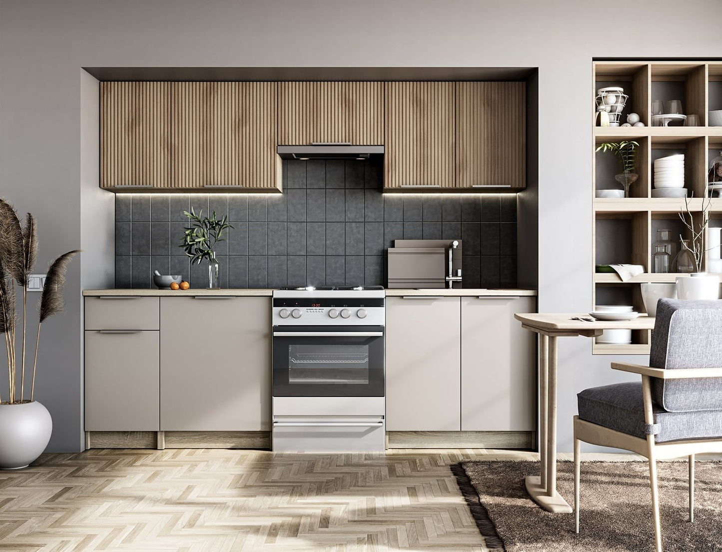 Kitchen Equipment Set Tatiana | size: Width: 240cm, Height: 214cm, Depth: 60cm | color: Brown/Beige/Oak | image: 1 | variant: 1012966