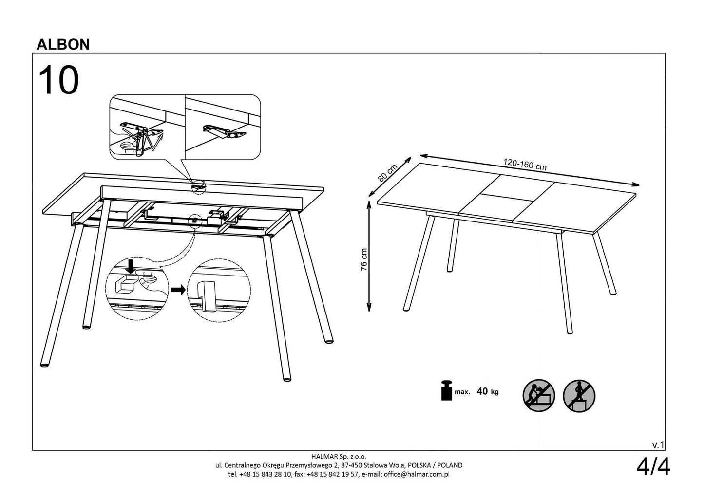 Kitchen Table Albon | size: Length: 80cm, Width: 160cm, Height: 76cm | color: Oak/Grey | image: 10 | variant: 1011220