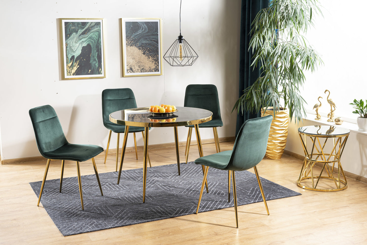 Kitchen Table Criccieth | size: Length: 100cm, Width: 100cm, Height: 75cm, Diameter: 100cm | color: Black/Gold | image: 2 | variant: 1007813