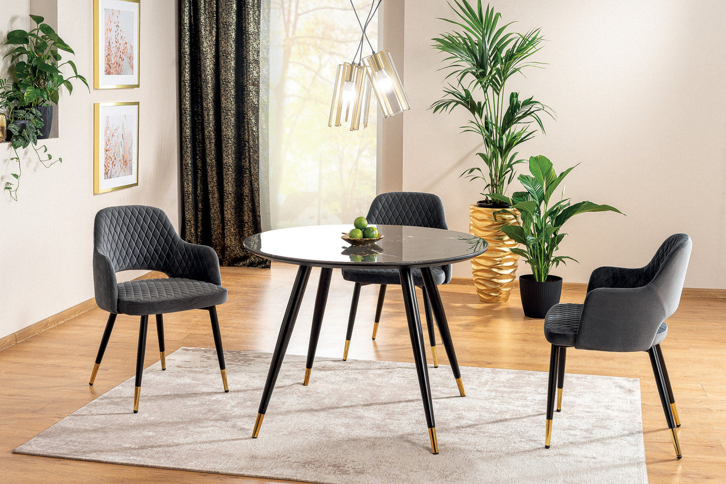 Kitchen Table East Manila | size: Length: 100cm, Width: 100cm, Height: 76cm, Diameter: 100cm | color: Black/Gold | image: 2 | variant: 1007817