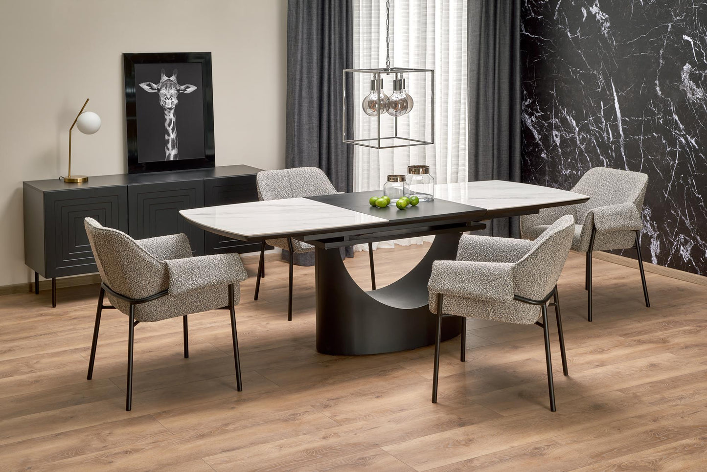 Kitchen Table East Metz | size: Length: 90cm, Width: 220cm, Height: 77cm | color: White/Marble/Black | image: 2 | variant: 1007410