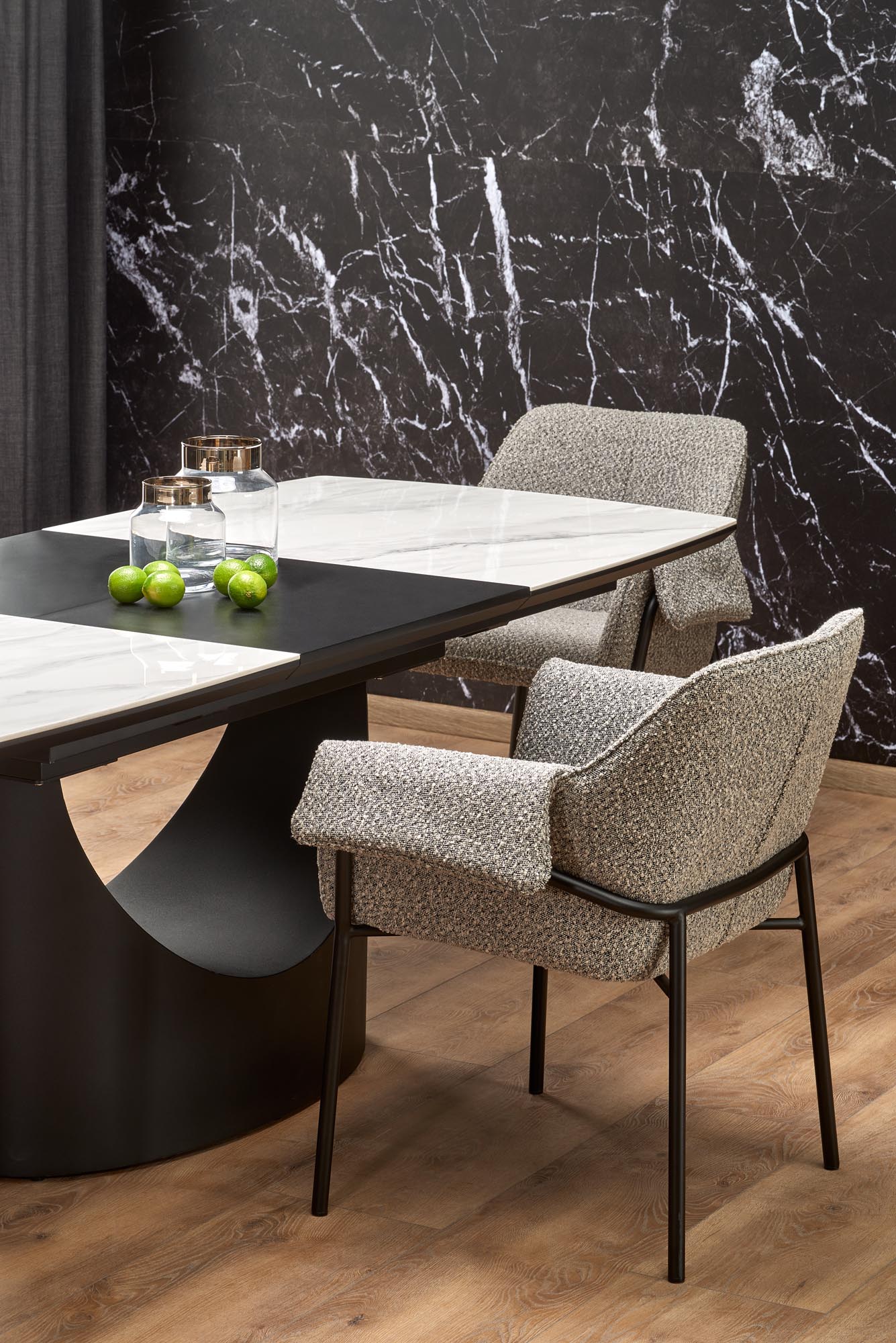 Kitchen Table East Metz | size: Length: 90cm, Width: 220cm, Height: 77cm | color: White/Marble/Black | image: 4 | variant: 1007410