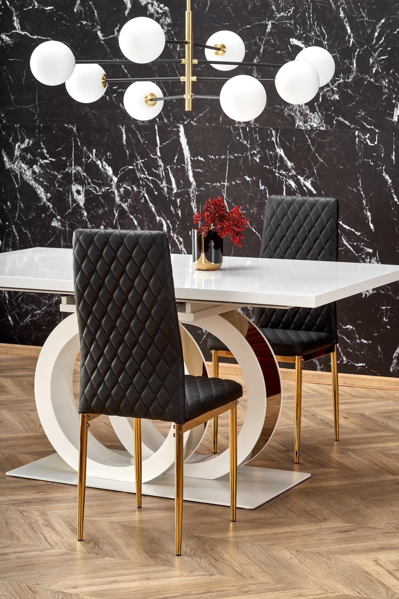 Kitchen Table Galardo | size: Length: 90cm, Width: 200cm, Height: 76cm | color: White/Gold | image: 6 | variant: 1013015