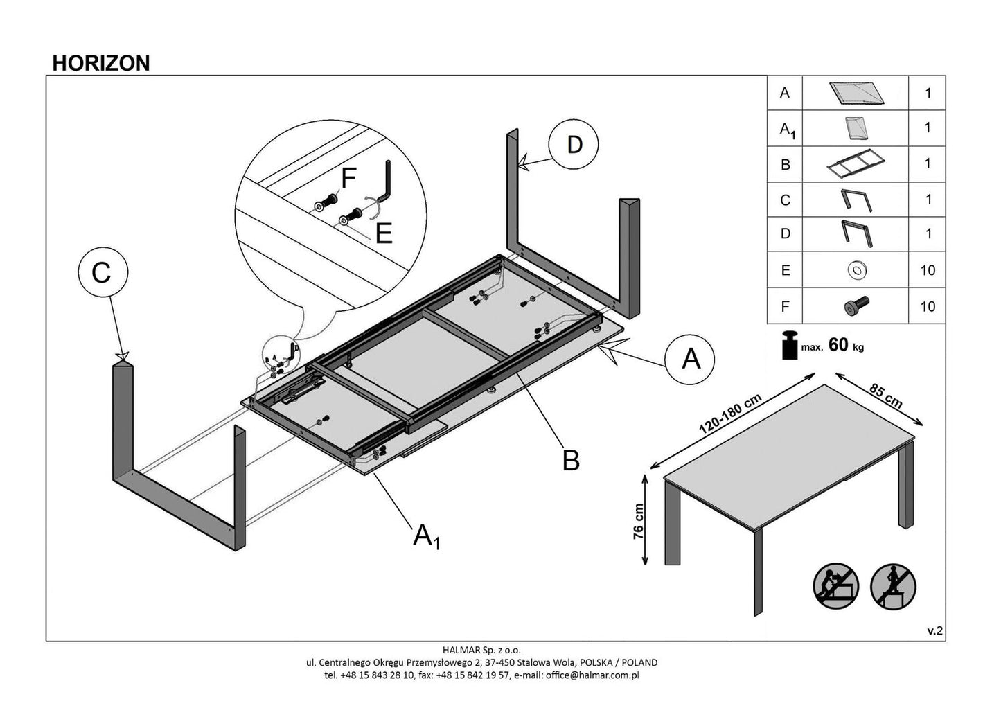 Kitchen Table Horizon | size: Length: 85cm, Width: 180cm, Height: 76cm | color: Gray | image: 8 | variant: 1011311