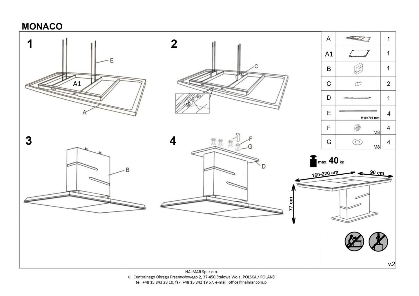 Kitchen Table Monaco | size: Length: 90cm, Width: 220cm, Height: 76cm | color: White/Grey | image: 6 | variant: 1011285