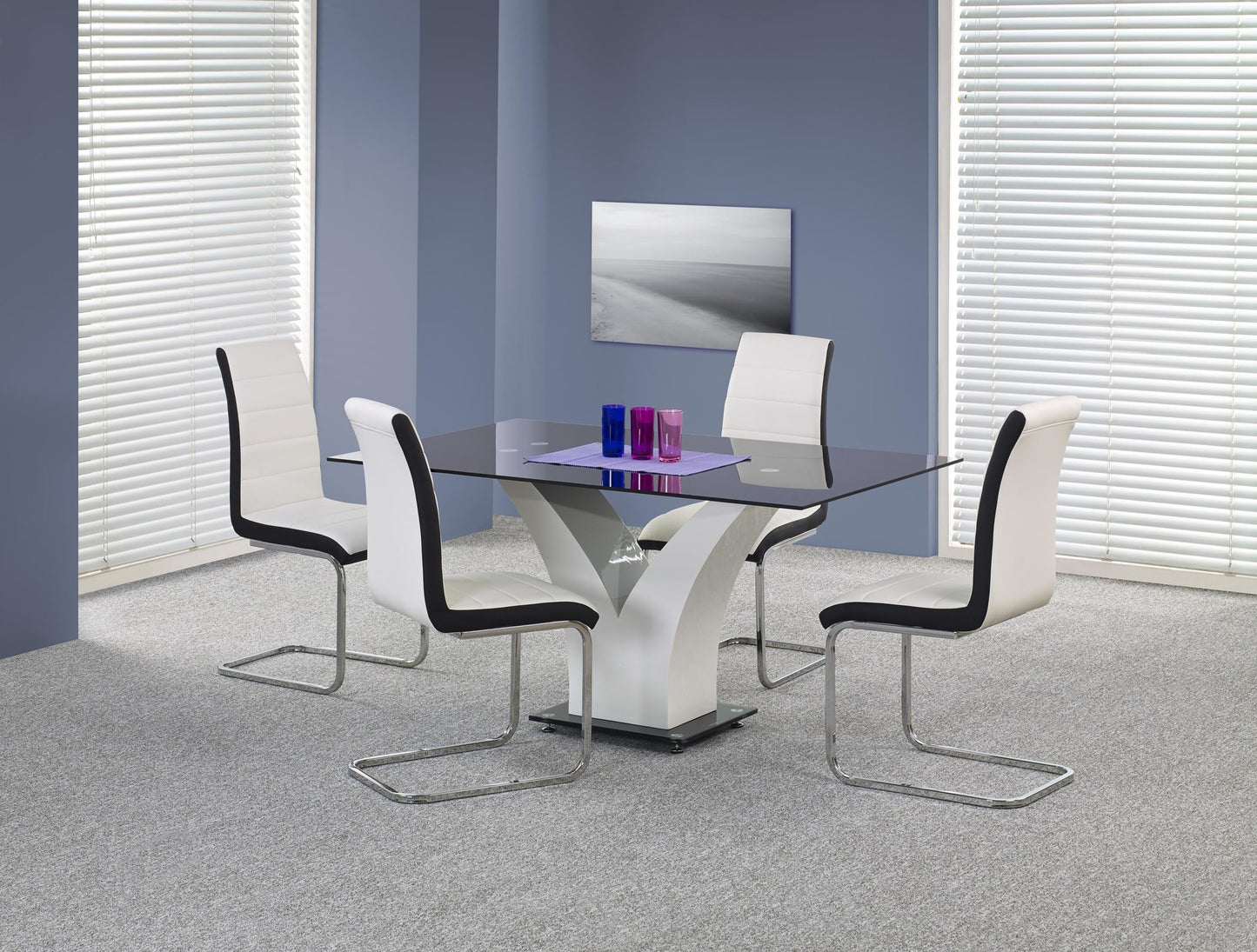 Kitchen Table Porth | size: Length: 90cm, Width: 160cm, Height: 76cm | color: White/Black | image: 2 | variant: 1006820