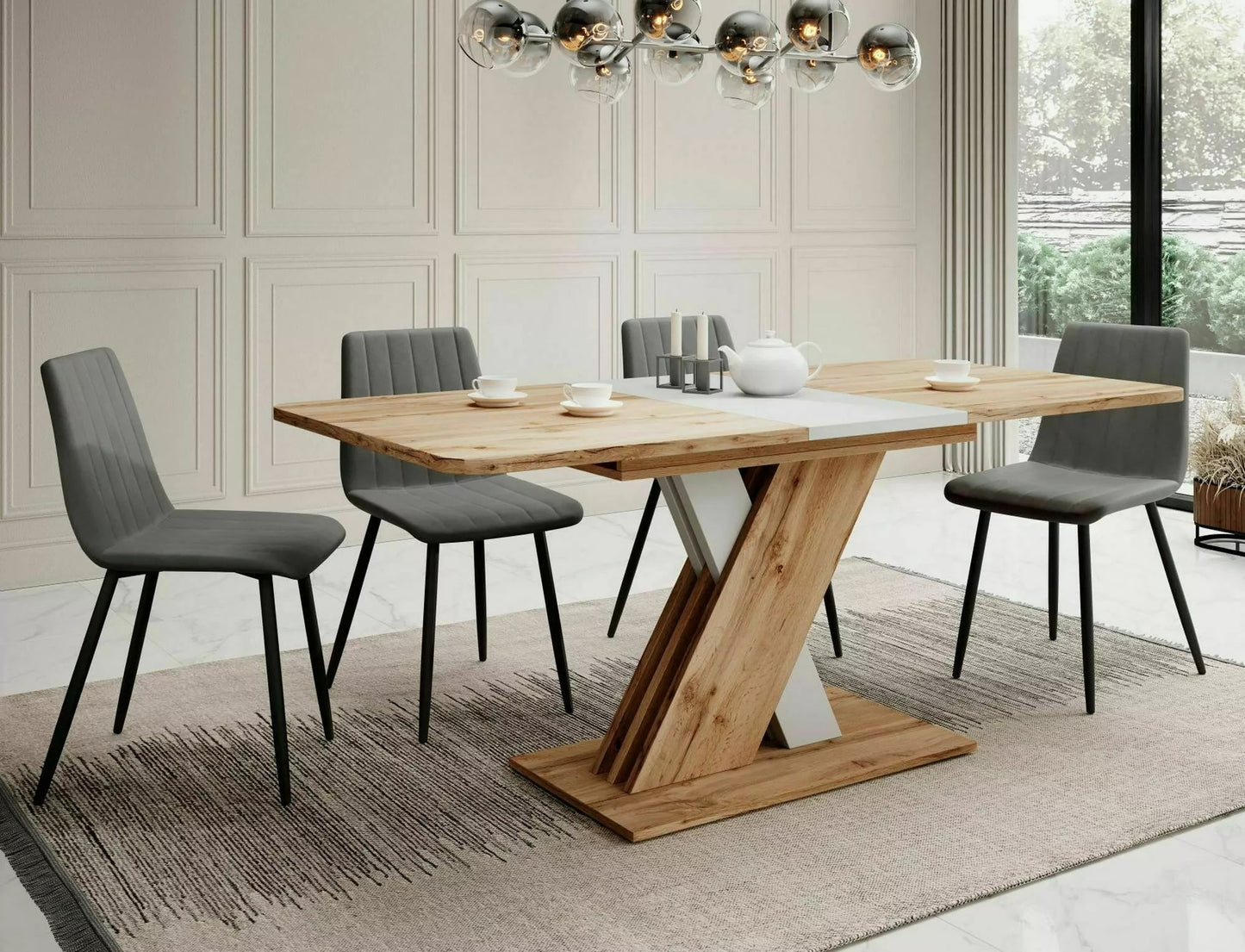 Kitchen Table Redditch | size: Length: 85cm, Width: 180cm, Height: 76cm | color: White/Oak | image: 4 | variant: 1004310