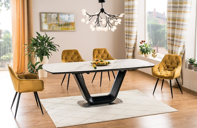 Kitchen Table Swindon | size: Length: 90cm, Width: 220cm, Height: 76cm | color: White/Marble/Black | image: 4 | variant: 1004354