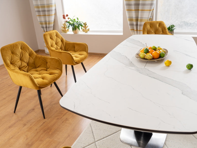 Kitchen Table Swindon | size: Length: 90cm, Width: 220cm, Height: 76cm | color: White/Marble/Black | image: 5 | variant: 1004354