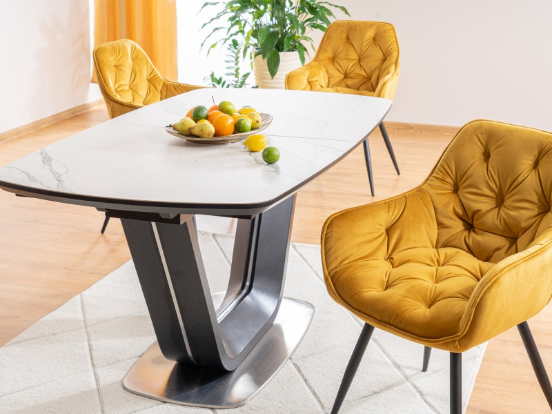 Kitchen Table Swindon | size: Length: 90cm, Width: 220cm, Height: 76cm | color: White/Marble/Black | image: 6 | variant: 1004354
