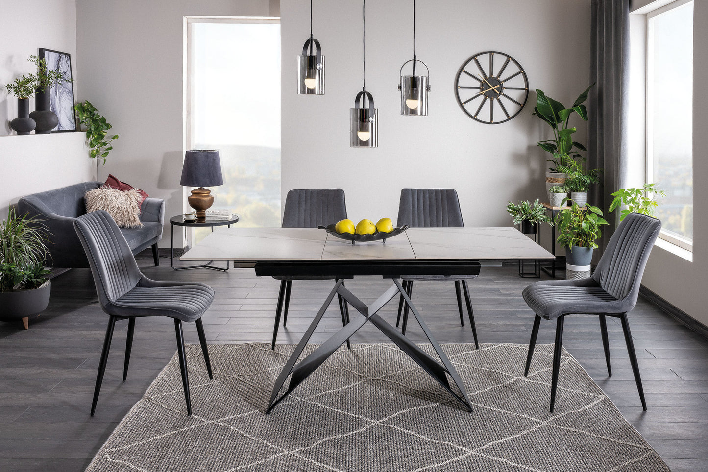 Kitchen Table West Caserta | size: Length: 80cm, Width: 160cm, Height: 76cm | color: White/Marble/Black | image: 4 | variant: 1007906