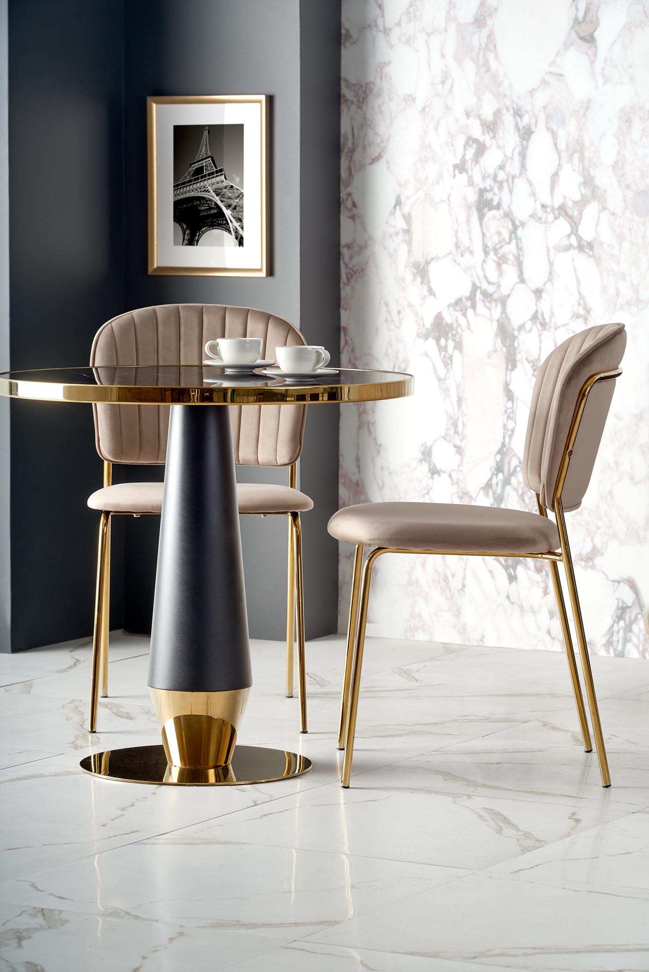 Kitchen Table West Chepstow | size: Length: 59cm, Width: 59cm, Height: 74cm, Diameter: 59cm | color: Marble/Black/Gold | image: 2 | variant: 1007407