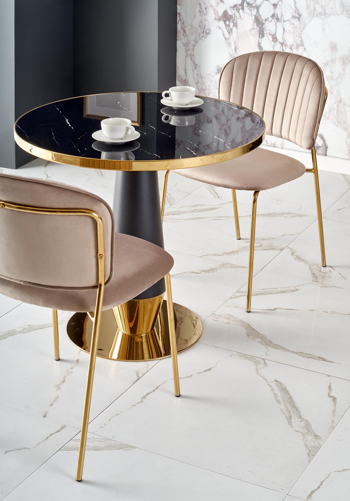 Kitchen Table West Chepstow | size: Length: 59cm, Width: 59cm, Height: 74cm, Diameter: 59cm | color: Marble/Black/Gold | image: 4 | variant: 1007407