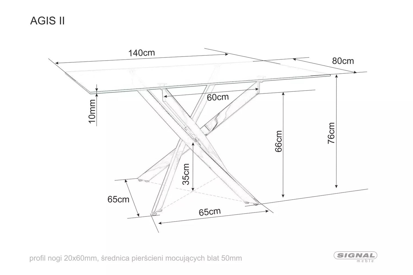 Kitchen Table West Cleveland | size: Length: 80cm, Width: 140cm, Height: 75cm | color: Transparent | image: 4 | variant: 1007949