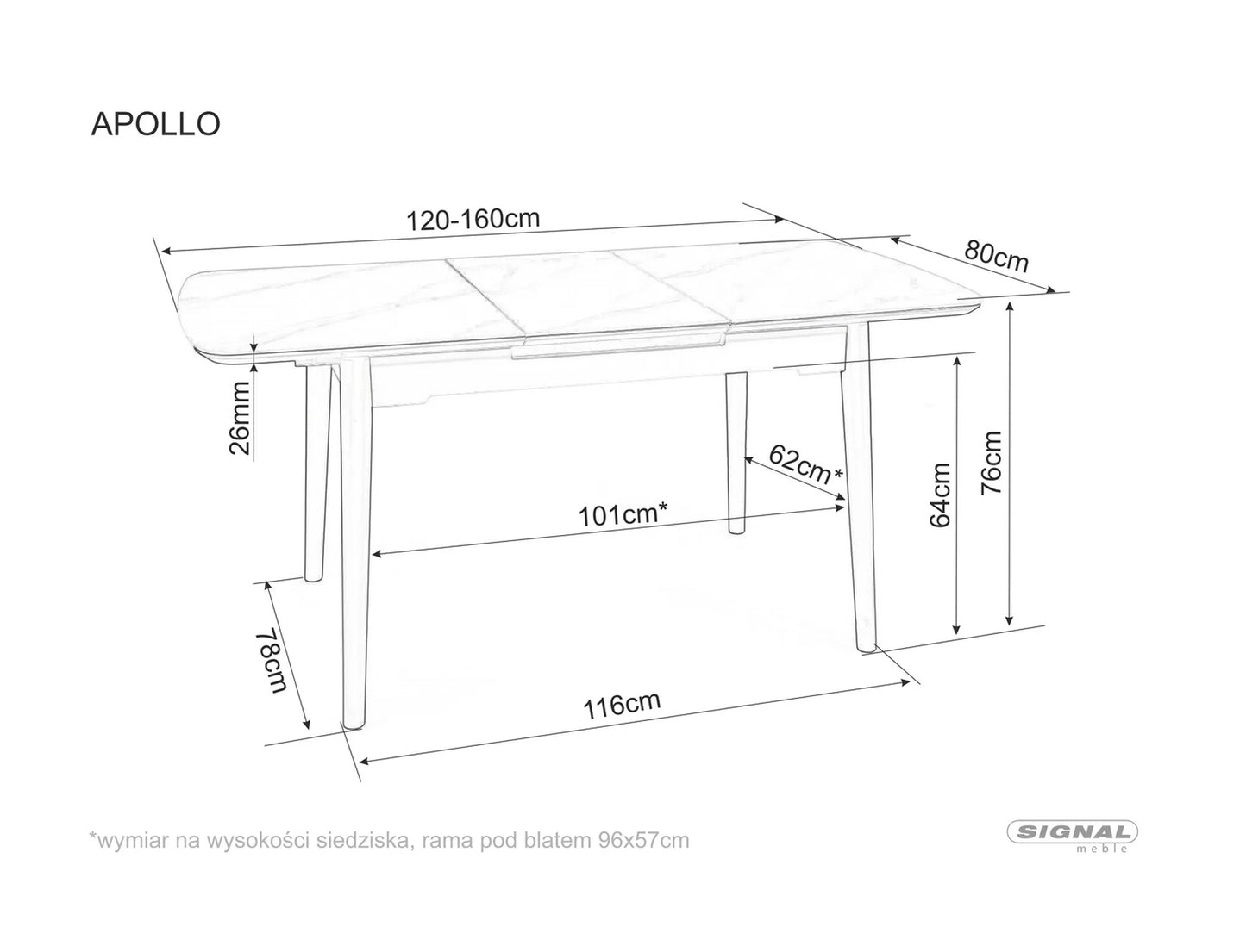 Kitchen Table West Cologne | size: Length: 80cm, Width: 160cm, Height: 76cm | color: White | image: 6 | variant: 1007953