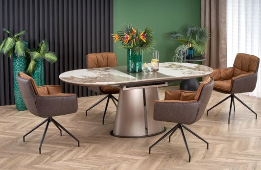 Kitchen Table West Cwmbran | size: Length: 90cm, Width: 200cm, Height: 76cm | color: Beige/Coffee/Marble | image: 1 | variant: 1007411