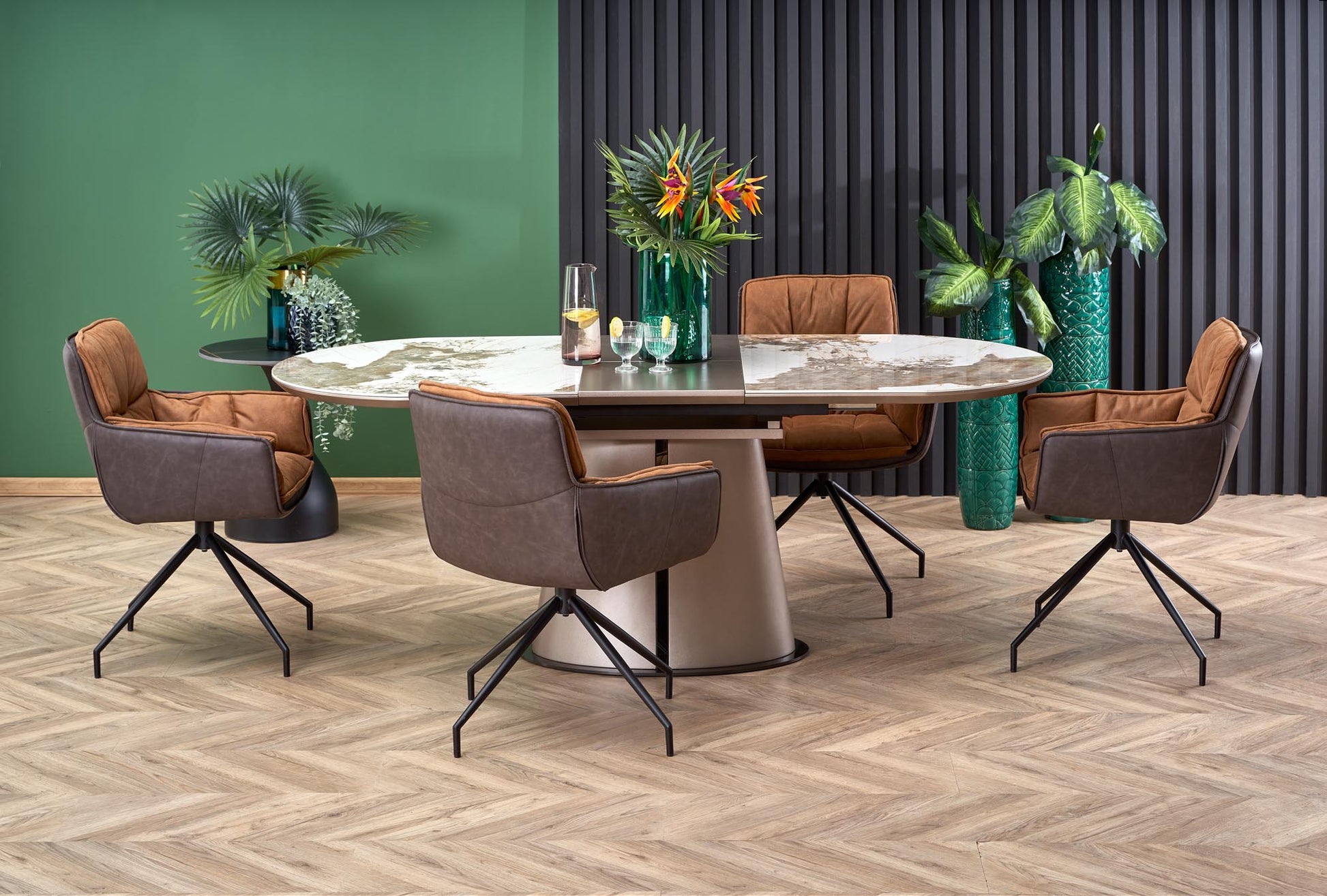 Kitchen Table West Cwmbran | size: Length: 90cm, Width: 200cm, Height: 76cm | color: Beige/Coffee/Marble | image: 2 | variant: 1007411