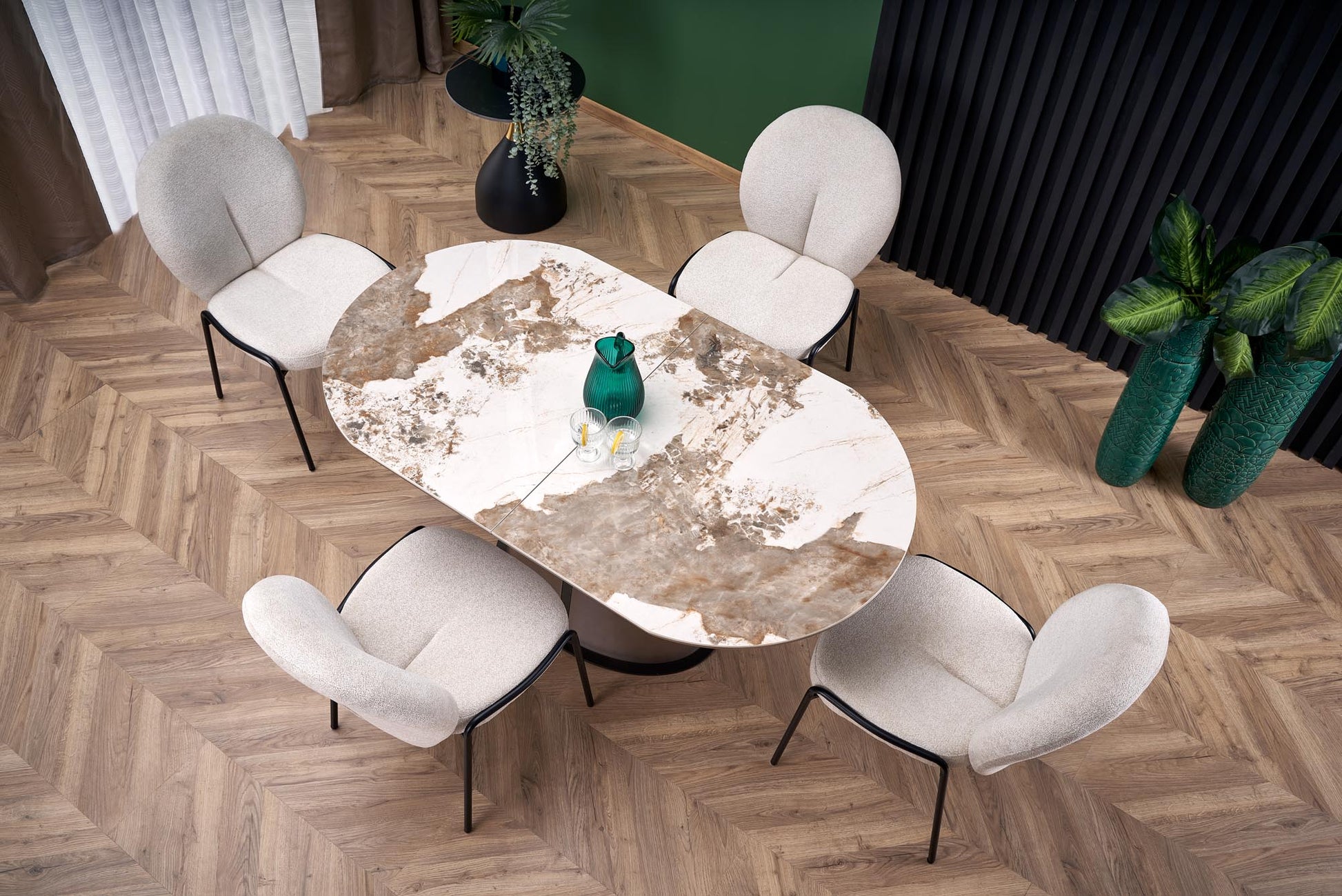 Kitchen Table West Cwmbran | size: Length: 90cm, Width: 200cm, Height: 76cm | color: Beige/Coffee/Marble | image: 4 | variant: 1007411