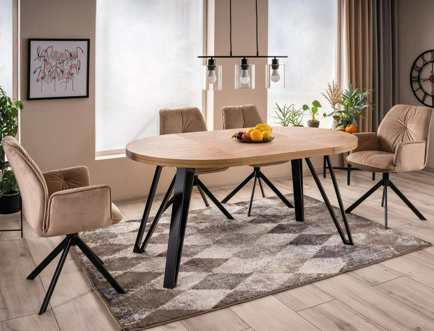 Kitchen Table West Dubai | size: Length: 100cm, Width: 168cm, Height: 76cm, Diameter: 100cm | color: Oak | image: 3 | variant: 1007967
