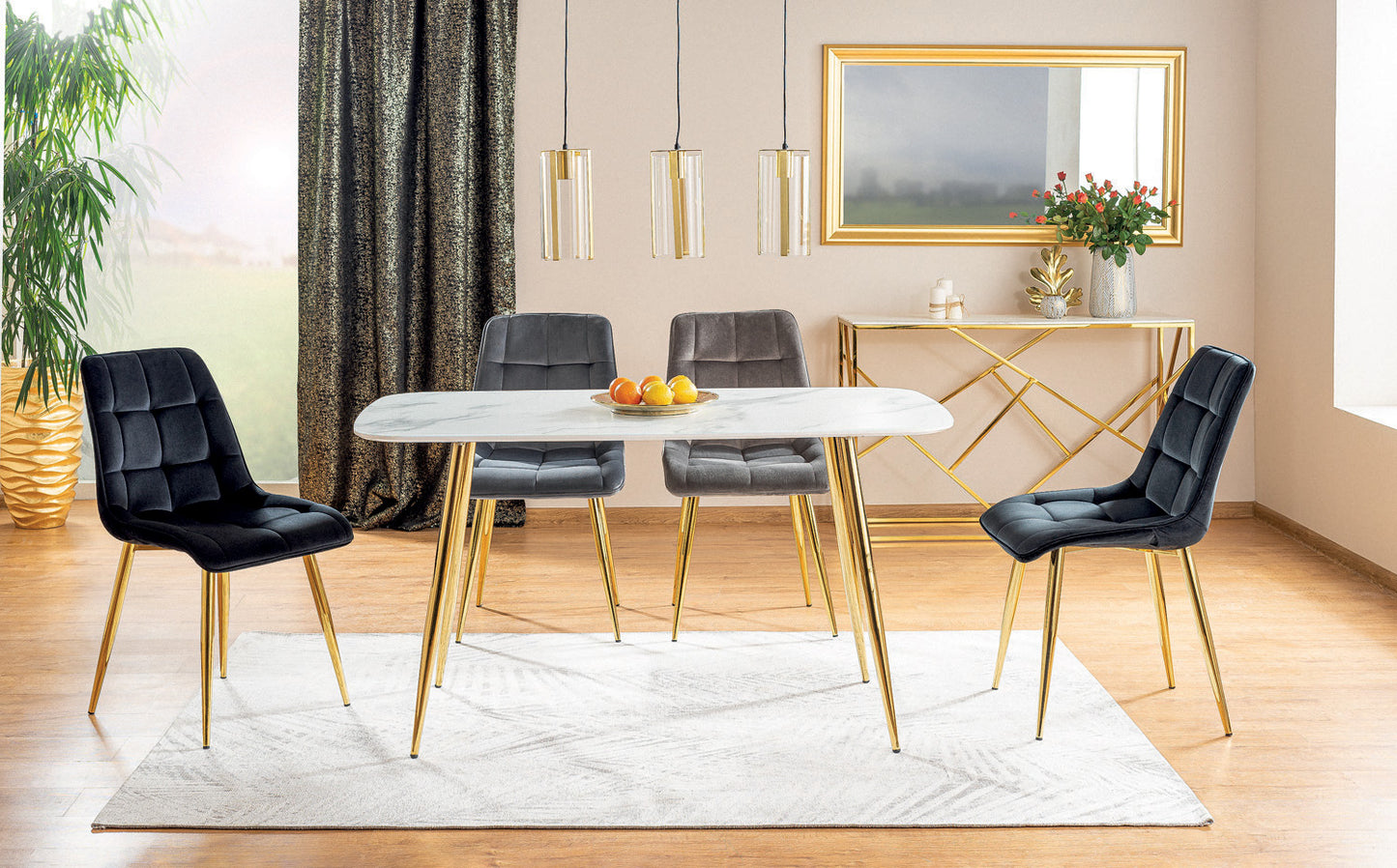 Kitchen Table West Lecce | size: Length: 80cm, Width: 140cm, Height: 75cm | color: White/Gold | image: 2 | variant: 1007815