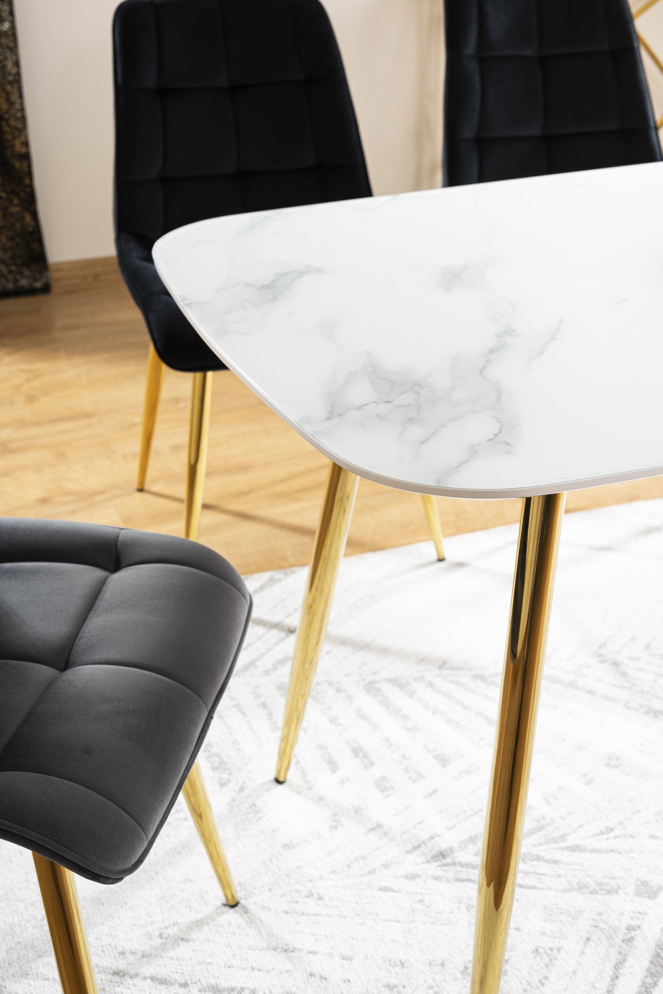 Kitchen Table West Lecce | size: Length: 80cm, Width: 140cm, Height: 75cm | color: White/Gold | image: 3 | variant: 1007815