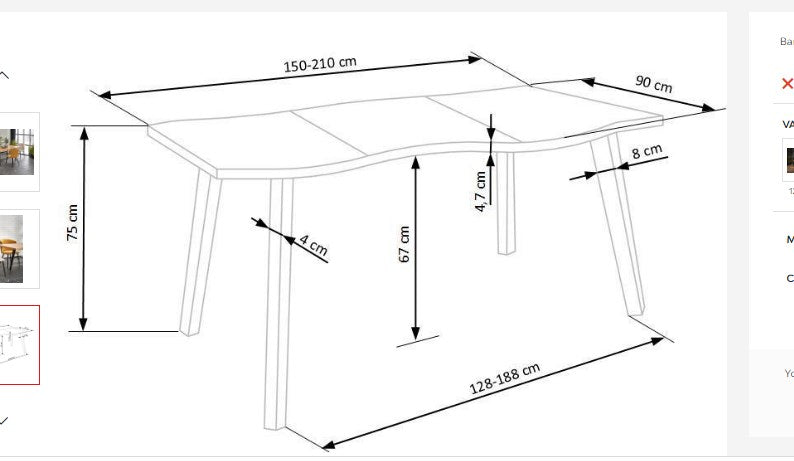 Kitchen Table West Llandeilo | size: Length: 88cm, Width: 210cm, Height: 76cm | color: Black/Oak | image: 7 | variant: 1007398