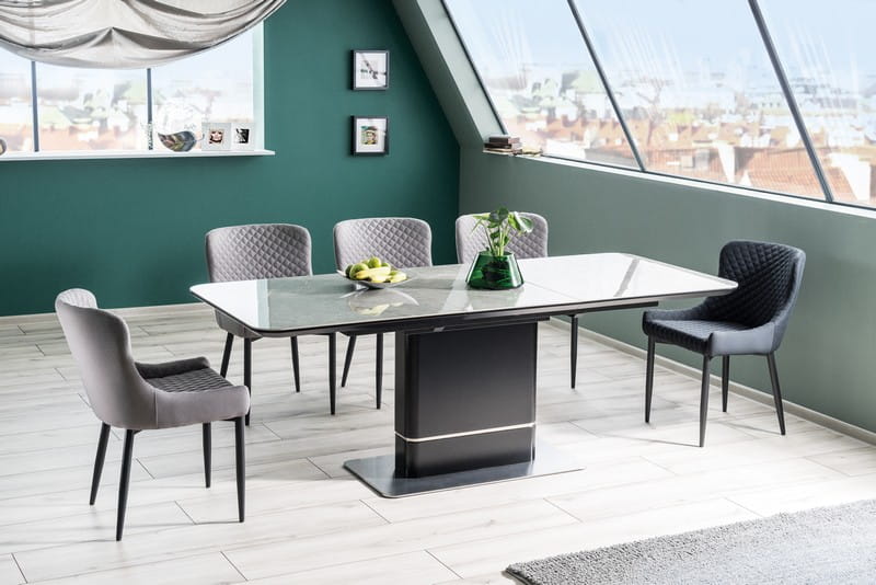 Kitchen Table West Madrid | size: Length: 90cm, Width: 210cm, Height: 76cm | color: Marble/Black/Grey | image: 3 | variant: 1007676