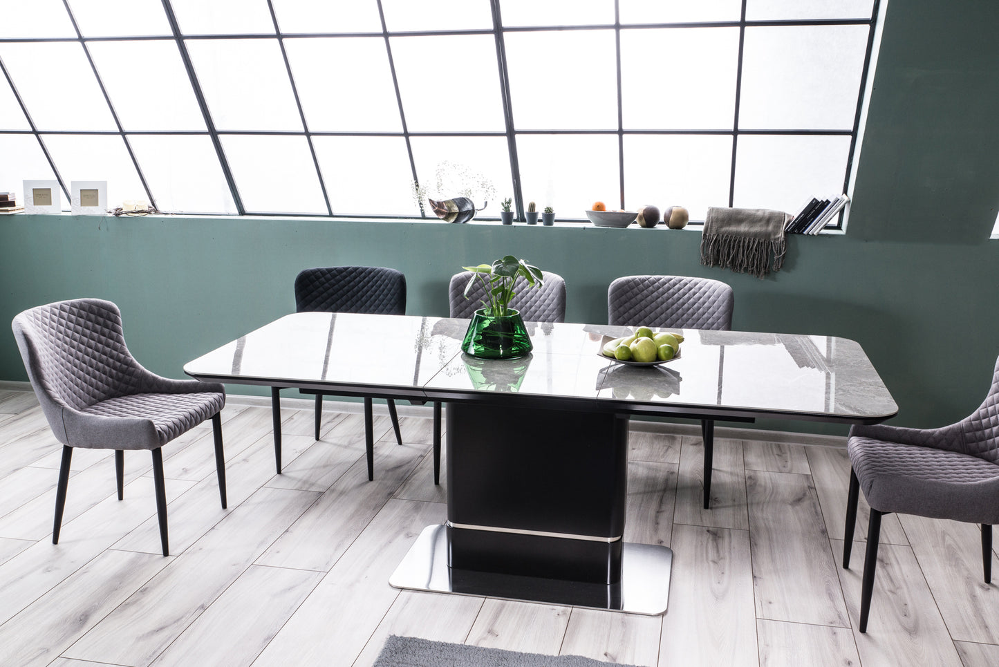 Kitchen Table West Madrid | size: Length: 90cm, Width: 210cm, Height: 76cm | color: Marble/Black/Grey | image: 4 | variant: 1007676