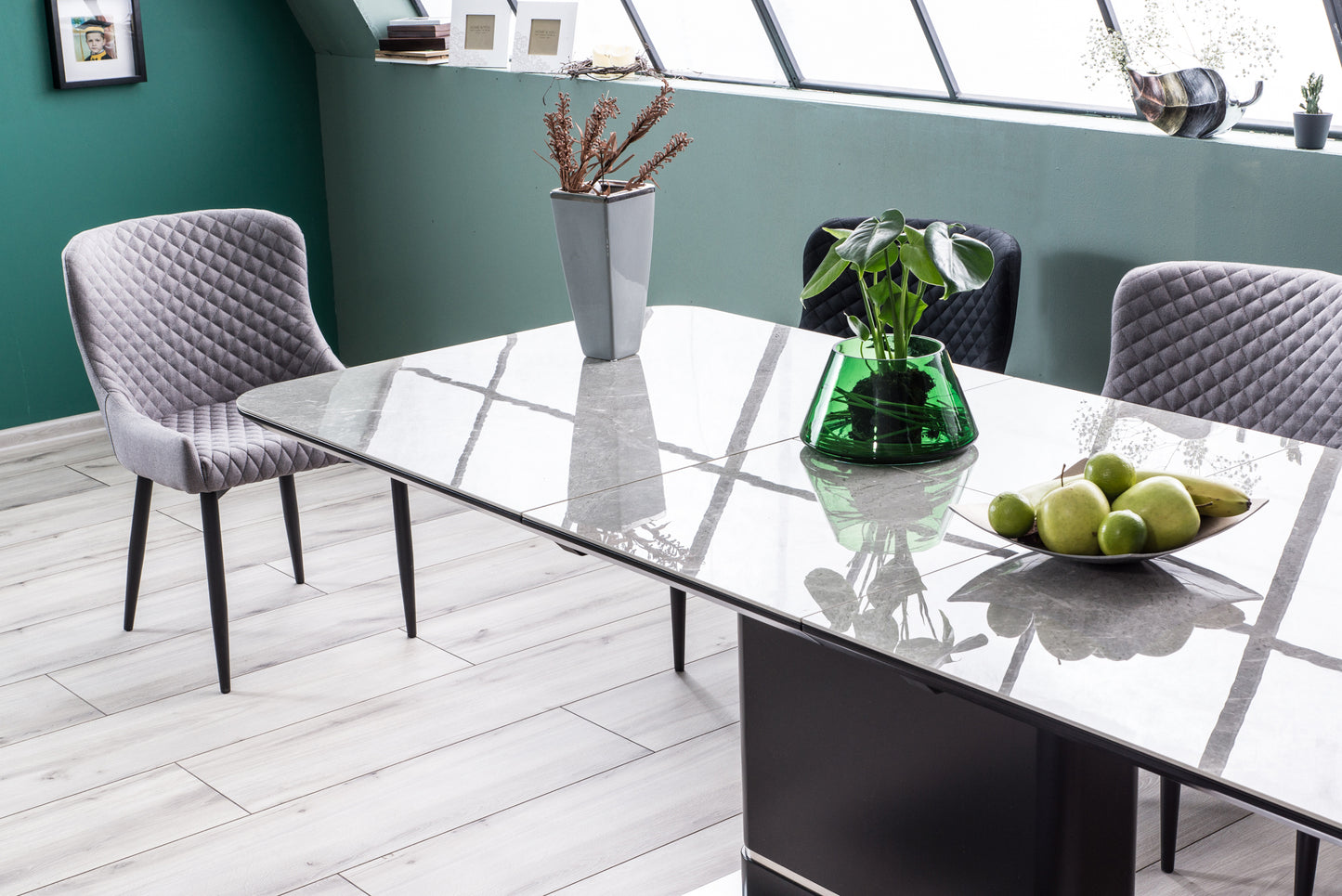 Kitchen Table West Madrid | size: Length: 90cm, Width: 210cm, Height: 76cm | color: Marble/Black/Grey | image: 5 | variant: 1007676
