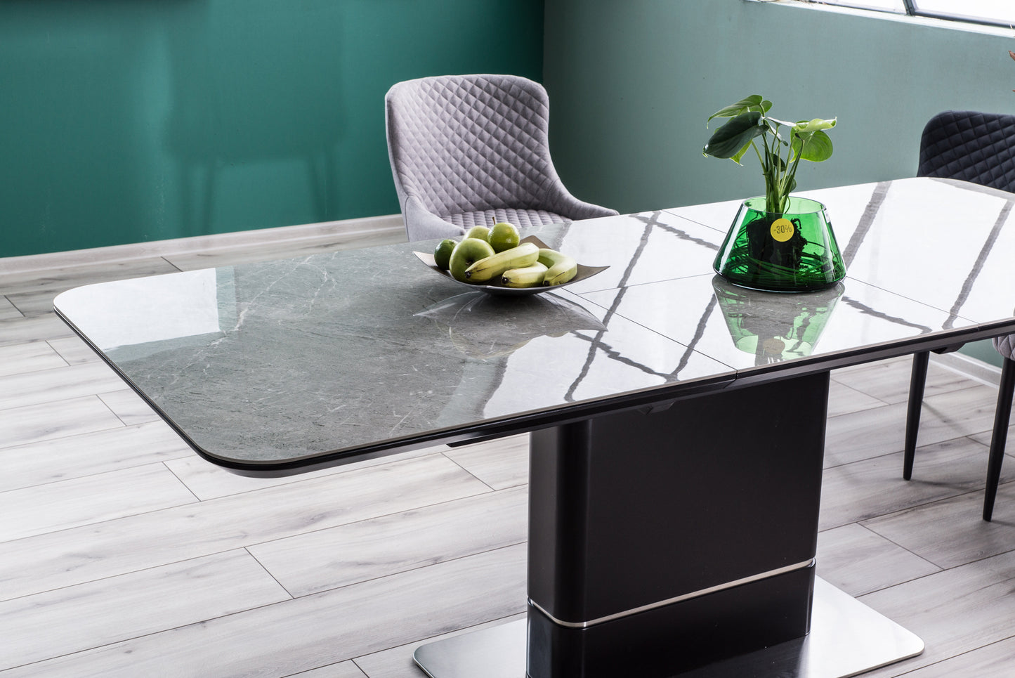 Kitchen Table West Madrid | size: Length: 90cm, Width: 210cm, Height: 76cm | color: Marble/Black/Grey | image: 6 | variant: 1007676