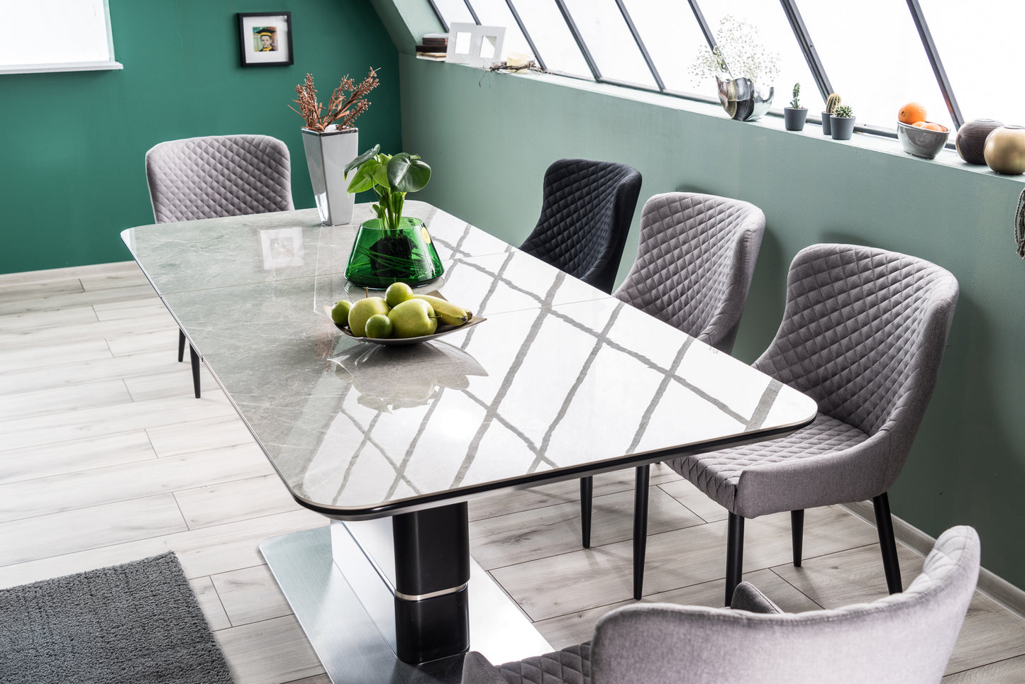 Kitchen Table West Madrid | size: Length: 90cm, Width: 210cm, Height: 76cm | color: Marble/Black/Grey | image: 8 | variant: 1007676