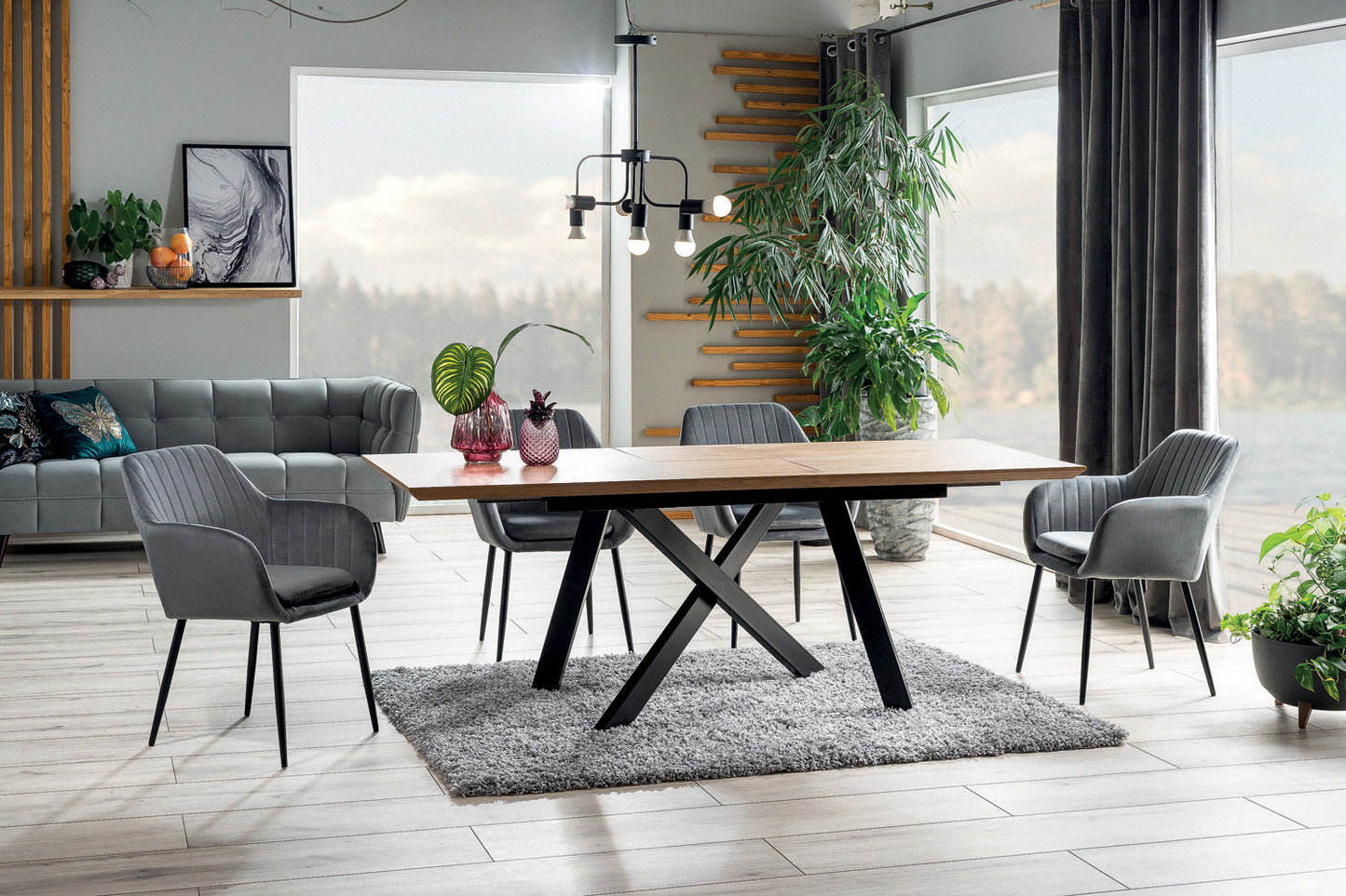 Kitchen Table West Ragusa | size: Length: 90cm, Width: 200cm, Height: 76cm | color: Black/Oak | image: 4 | variant: 1007814