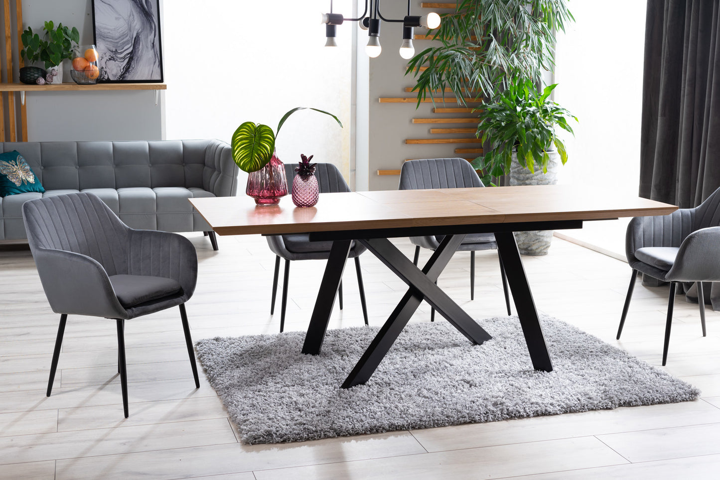Kitchen Table West Ragusa | size: Length: 90cm, Width: 200cm, Height: 76cm | color: Black/Oak | image: 5 | variant: 1007814