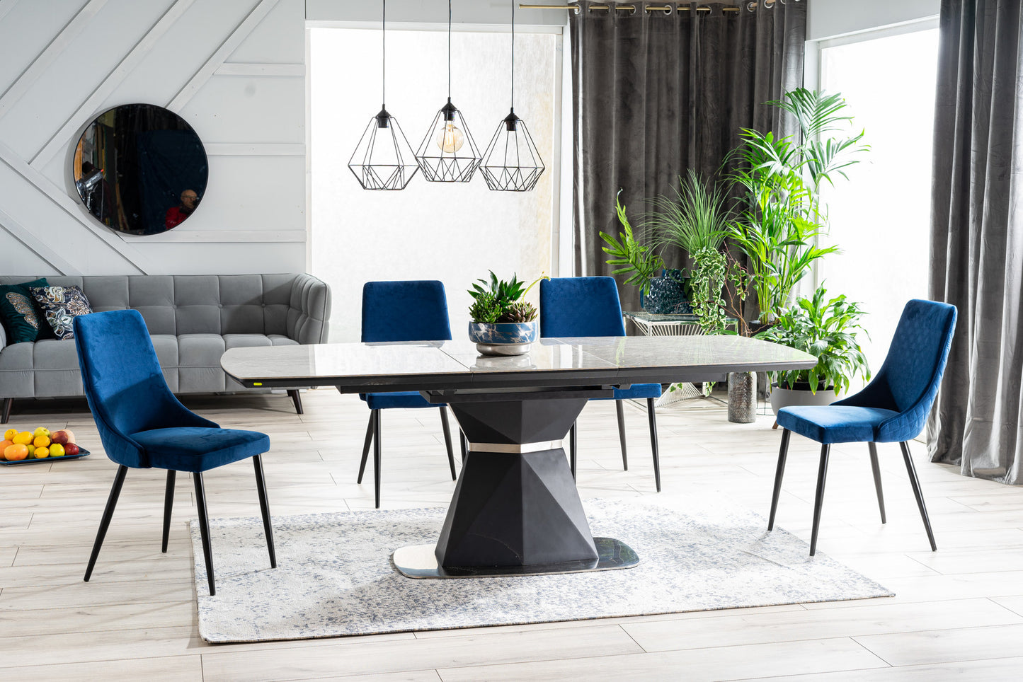 Kitchen Table West Zaragoza | size: Length: 90cm, Width: 210cm, Height: 76cm | color: Marble/Grey | image: 3 | variant: 1007685