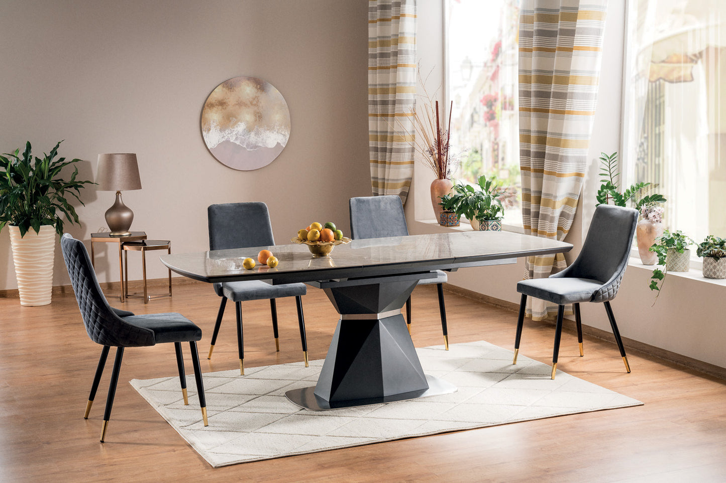 Kitchen Table West Zaragoza | size: Length: 90cm, Width: 210cm, Height: 76cm | color: Marble/Grey | image: 4 | variant: 1007685