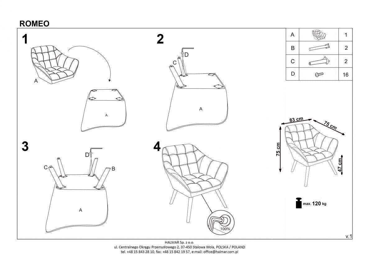 Lounge Chair Romeo | size: Width: 83cm, Height: 75cm, Depth: 75cm | color: Gray | image: 10 | variant: 1011393