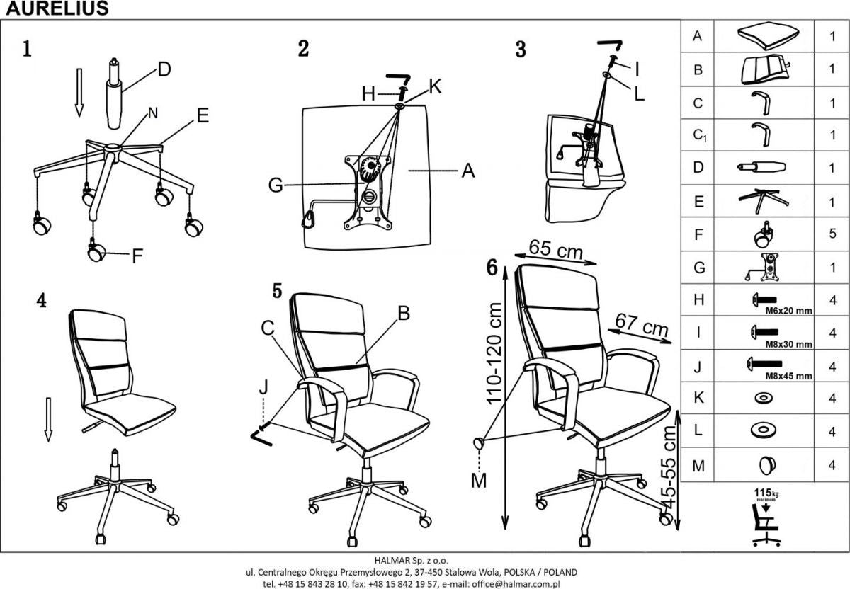 Office Chair Aurelius | size: Width: 65cm, Height: 120cm, Depth: 67cm | color: White | image: 4 | variant: 1011570
