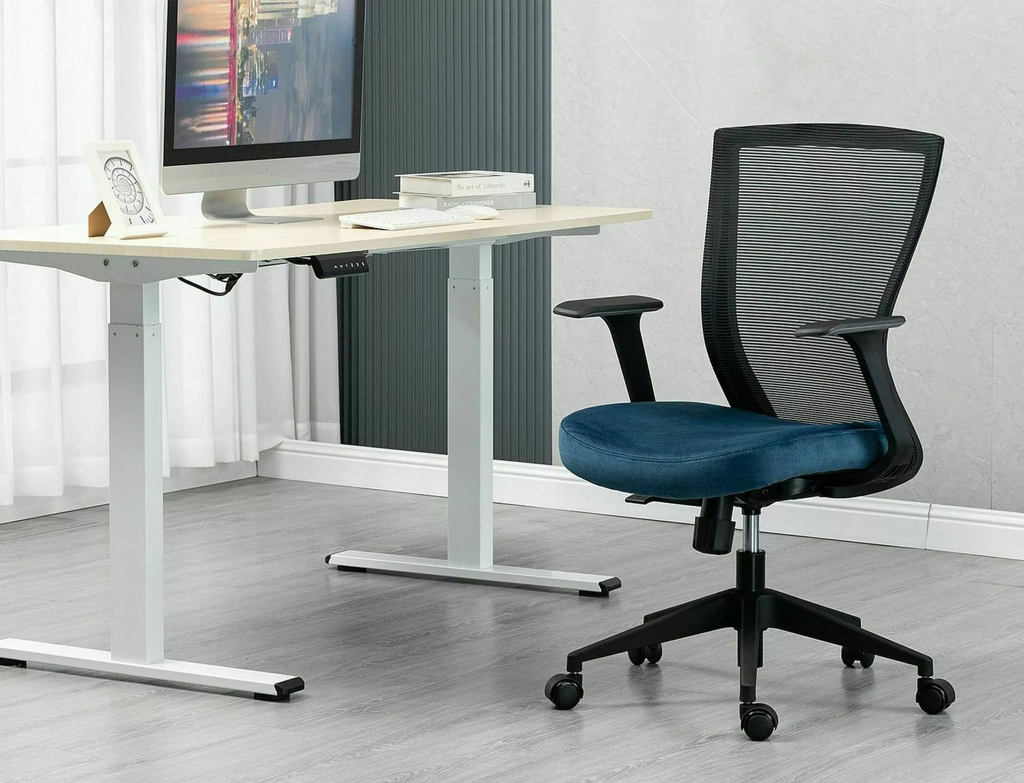 Office Chair Chesterfield | size: Width: 59cm, Height: 107cm, Depth: 48cm | color: Black/Blue | image: 3 | variant: 1004198