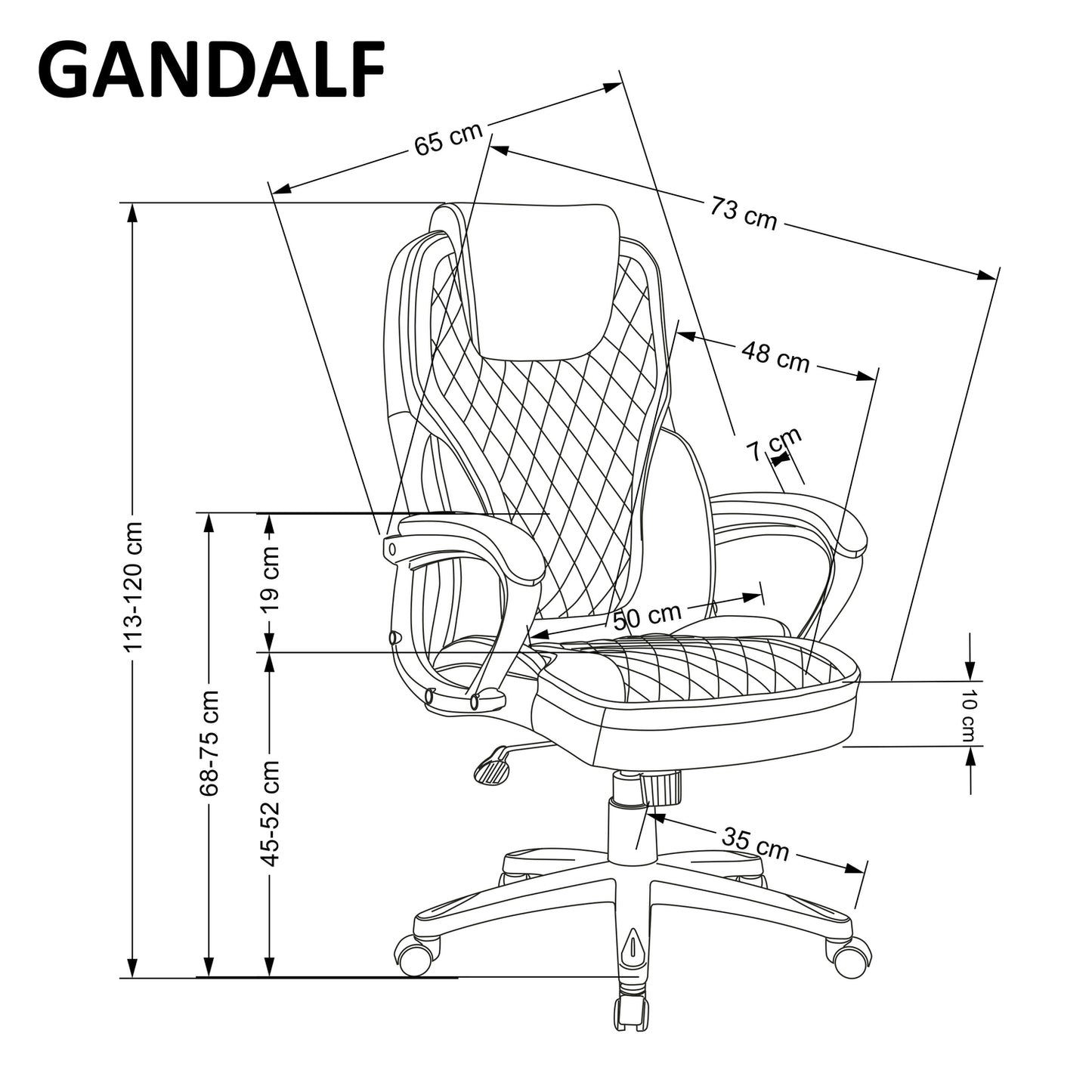 Office Chair Gandalf | size: Width: 65cm, Height: 113cm, Depth: 73cm | color: Black/Grey | image: 2 | variant: 1014086