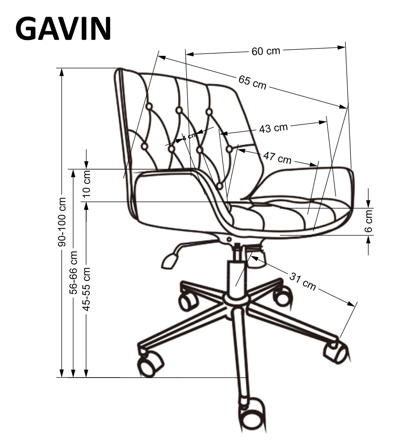 Office Chair Gavin | size: Width: 60cm, Height: 90cm, Depth: 65cm | color: Black/Walnut | image: 3 | variant: 1014087