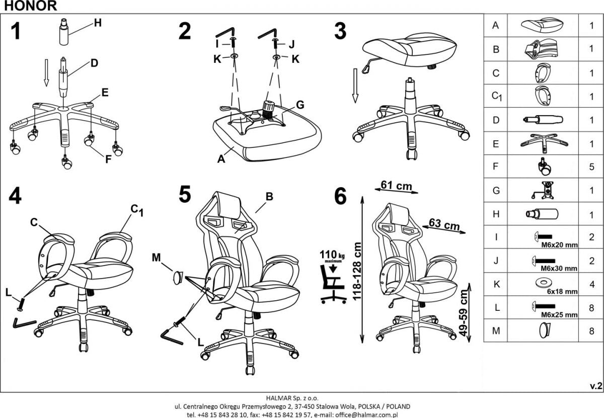 Office Chair Honor | size: Width: 62cm, Height: 128cm, Depth: 64cm | color: Black | image: 4 | variant: 1011625
