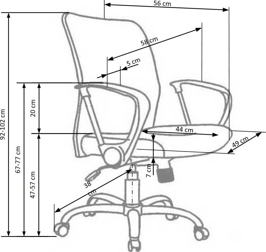 Office Chair Tony | size: Width: 56cm, Height: 102cm, Depth: 58cm | color: Gray | image: 6 | variant: 1005183