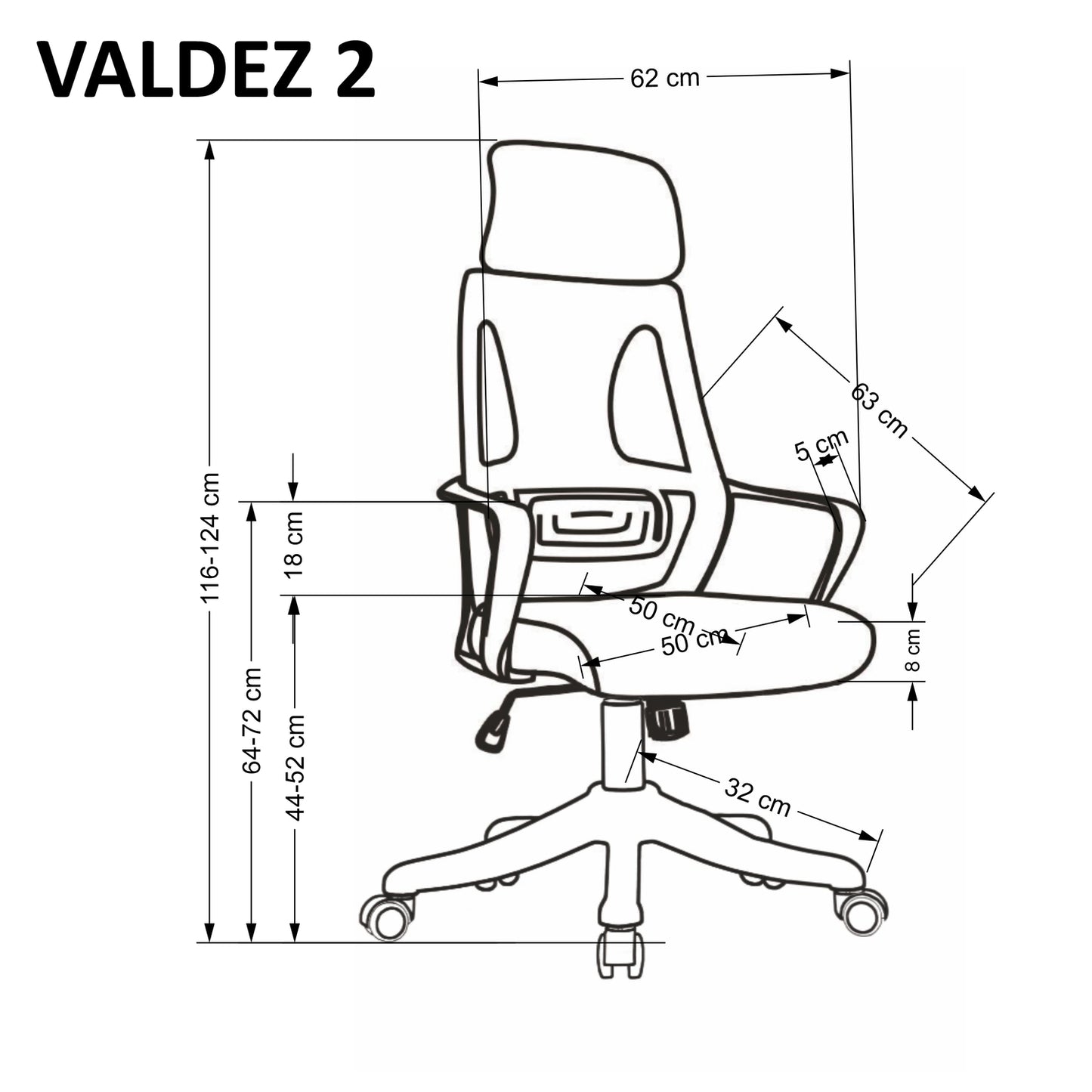 Office Chair Valdez 2 | size: Width: 62cm, Height: 116cm, Depth: 63cm | color: White/Black/Grey | image: 3 | variant: 1014097