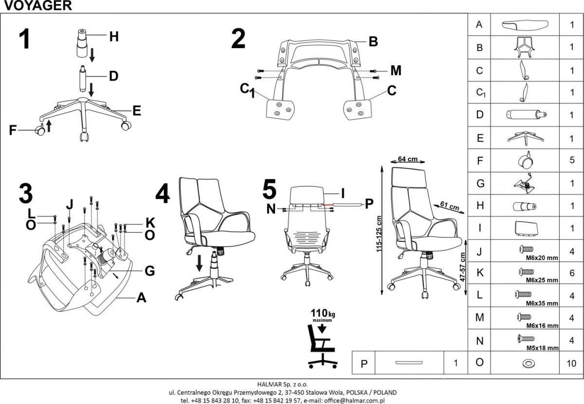 Office Chair Voyager | size: Width: 64cm, Height: 125cm, Depth: 61cm | color: Blue | image: 4 | variant: 1011556