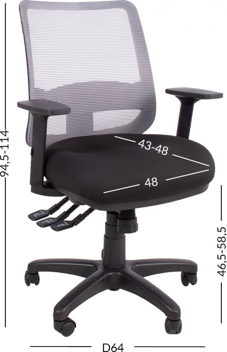 Office Chair Welshpool | size: Width: 65.5cm, Height: 94.5-114cm, Depth: 64cm | color: Gray | image: 10 | variant: 1005930