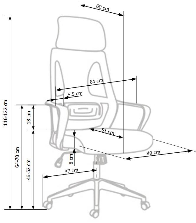 Office Chair West Kaunas | size: Width: 64cm, Height: 122cm, Depth: 60cm | color: Black/Grey | image: 4 | variant: 1007573