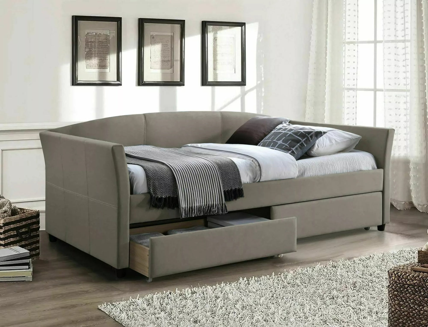 Single Bed East Cambridge | size: Length: 214cm, Width: 100cm, Height: 92cm | color: Beige | image: 0 | variant: 1004591
